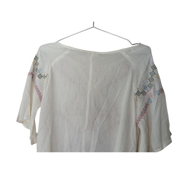 New POL Embroidered Boho Peasant Tunic Top Oversized Tassel Tie S - Picture 6 of 11